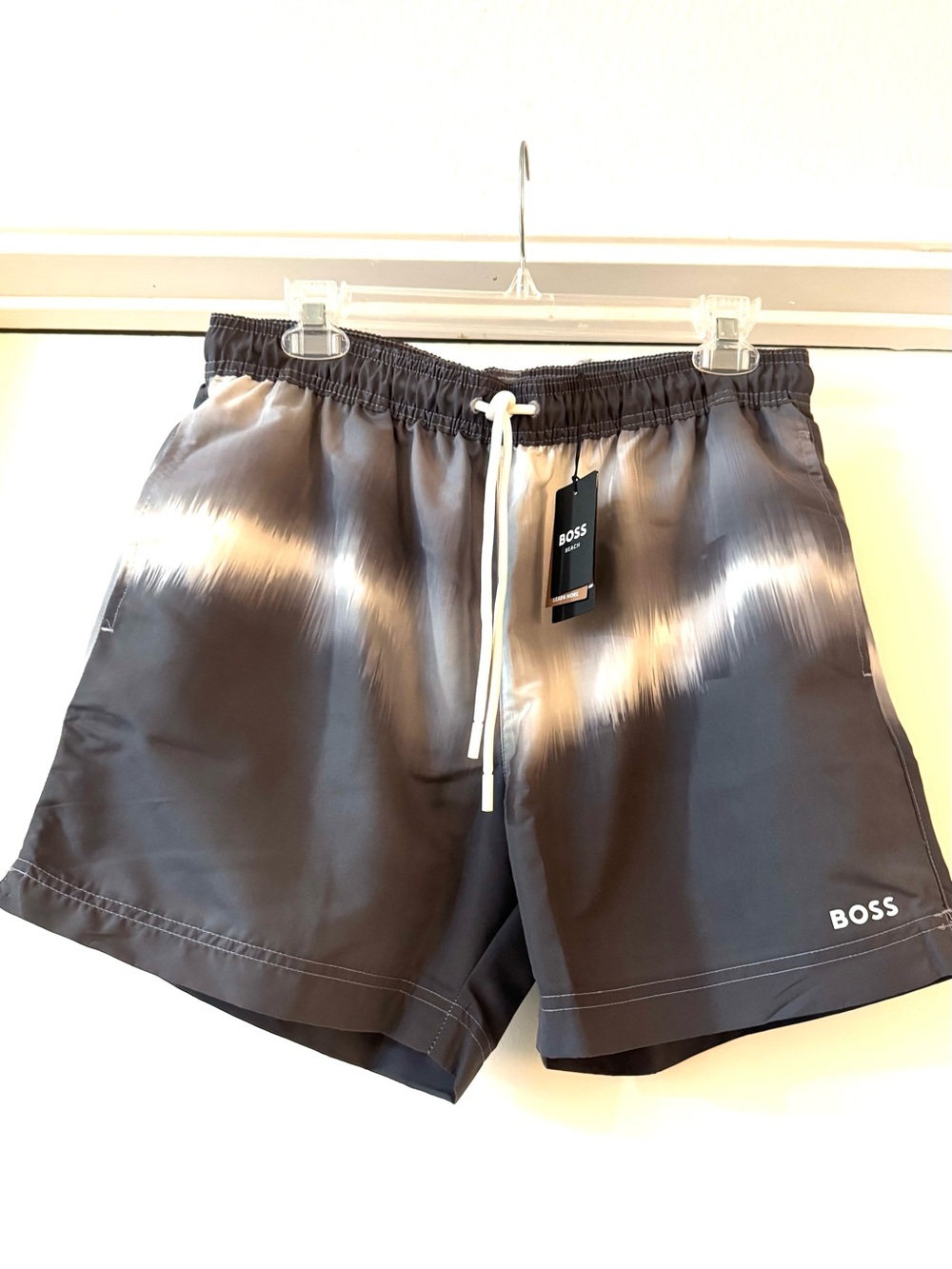 Hugo Boss Gray Swim Trunks with White Accent